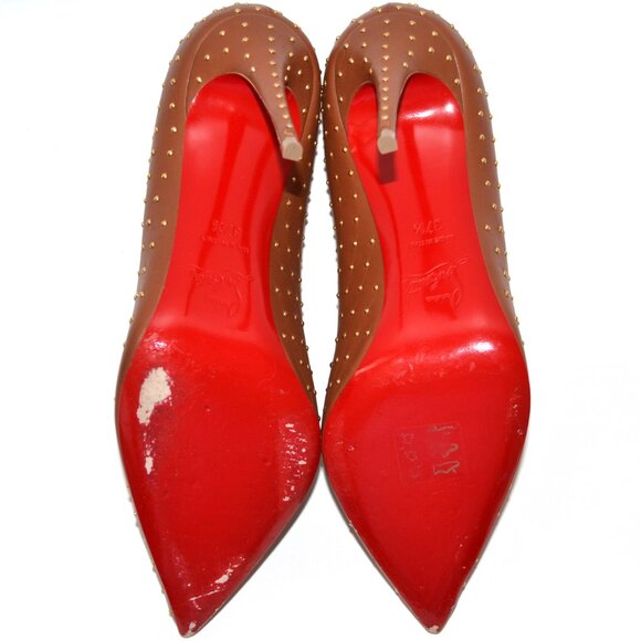 Christian Louboutin W/ Box Studded Brown Pigalle Follies Heels SIZE 7.5 EU 37.5 - Picture 8 of 11